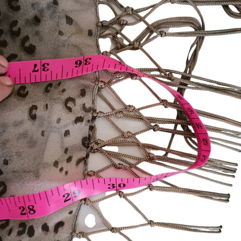 Studio 36 Tan Brown Leopard Print Fringed Scarf Lightweight Sheer‎ Animal Print